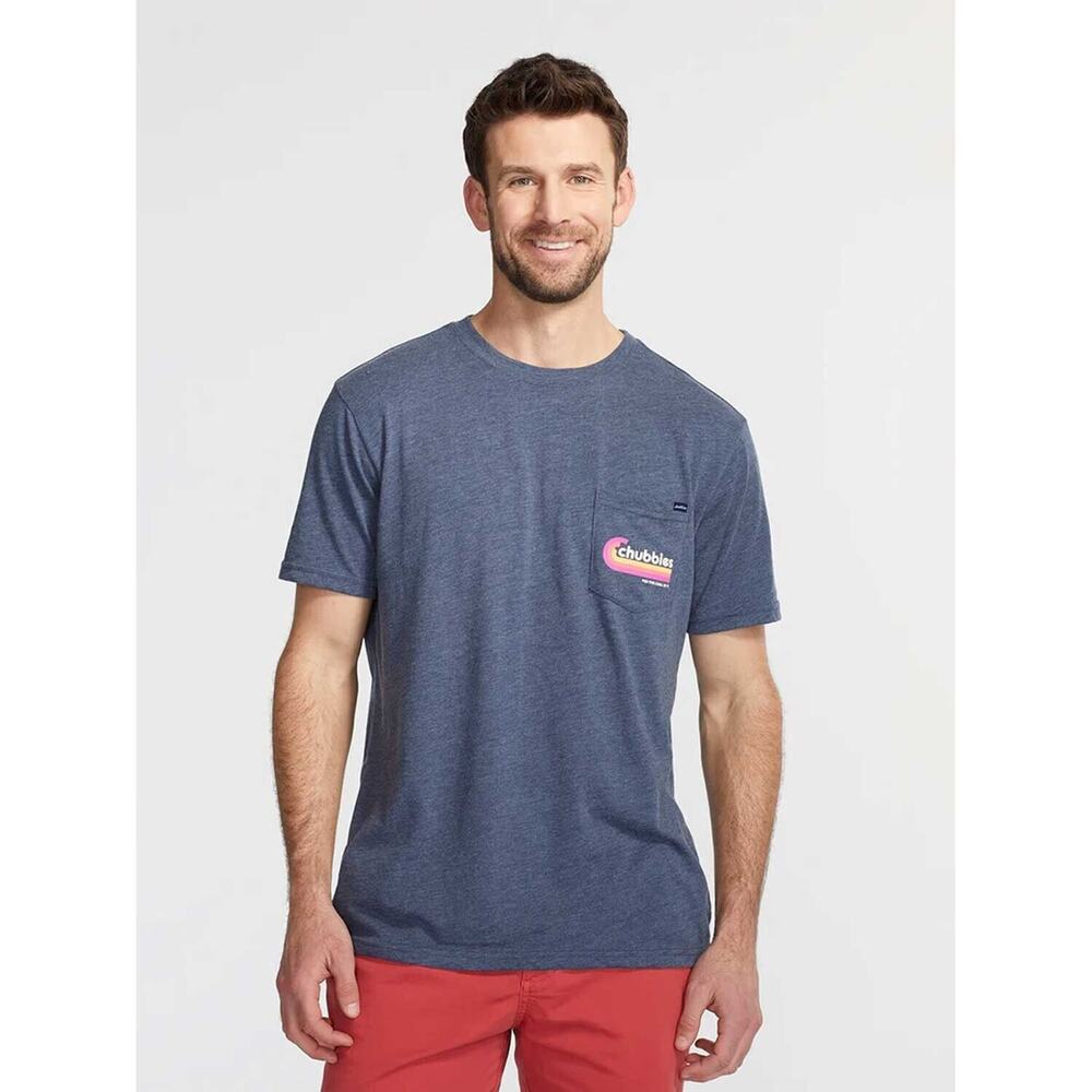 NWT Chubbies The Sandbar Mens Blue Short Sleeve Graphic Print T-Shirt Size Large